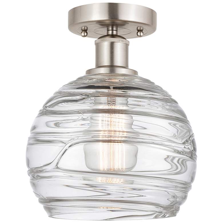 Image 1 Edison Athens Deco Swirl 8" Semi-Flush - Satin Nickel - Clear Deco Sw