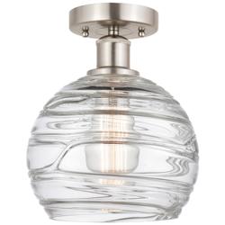 Edison Athens Deco Swirl  8" Semi-Flush - Satin Nickel - Clear Deco Sw