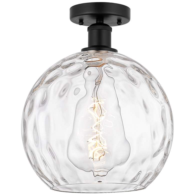 Image 1 Edison Athens Water Glass 10" Semi-Flush Mount - Matte Black - Clear
