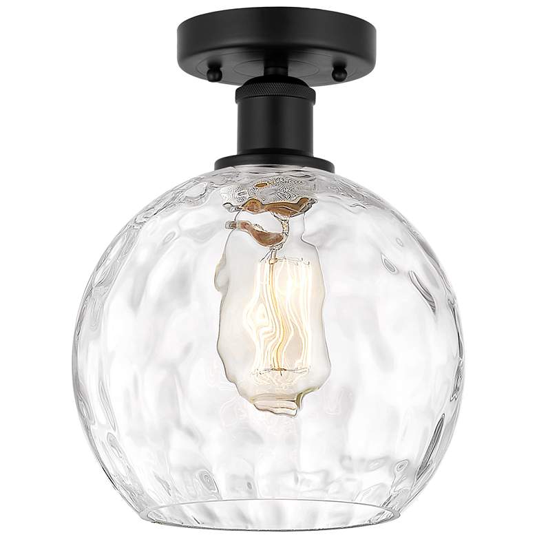 Image 1 Edison Athens Water Glass 8" Semi-Flush Mount - Matte Black - Clear