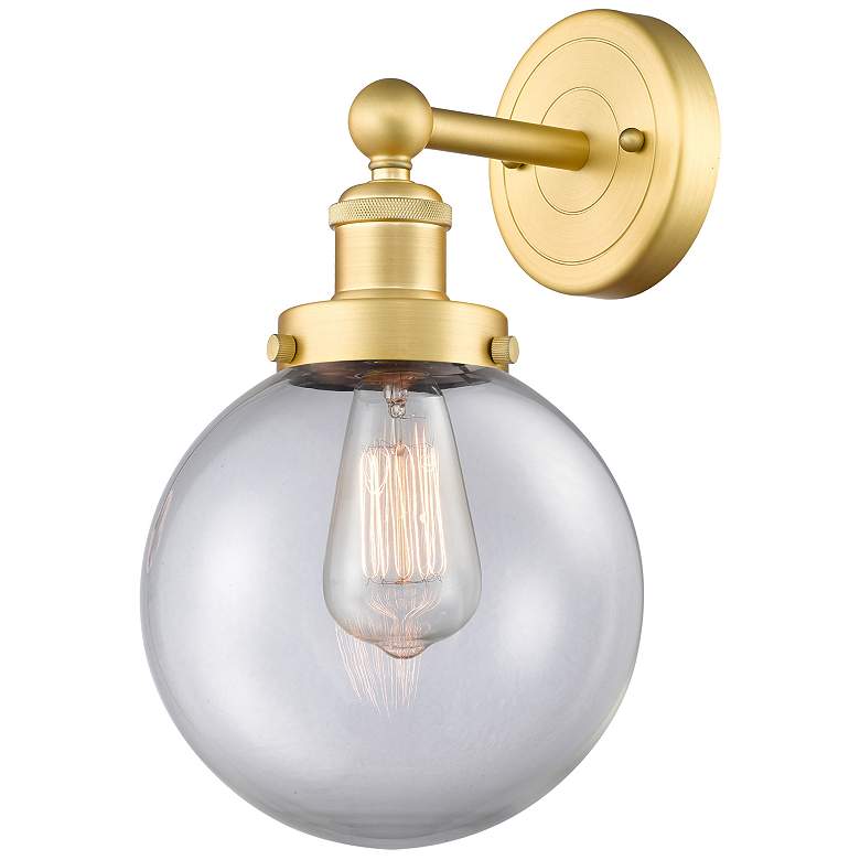 Image 1 Edison Beacon 13 3/4"H Satin Gold Wall Sconce w/ Clear Shade