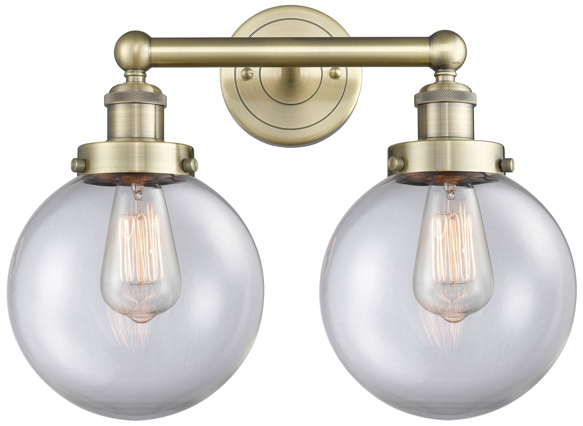 Edison Beacon 15.5"W 2 Light Antique Brass Bath Light With Clear Shade