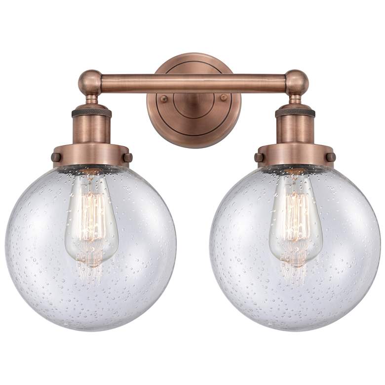 Image 1 Edison Beacon 15.5"W 2 Light Antique Copper Bath Light With Seedy Shad