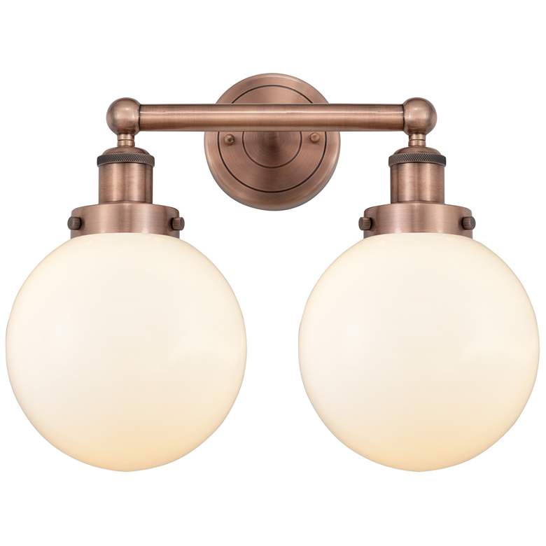 Image 1 Edison Beacon 15.5"W 2 Light Antique Copper Bath Light With White Shad