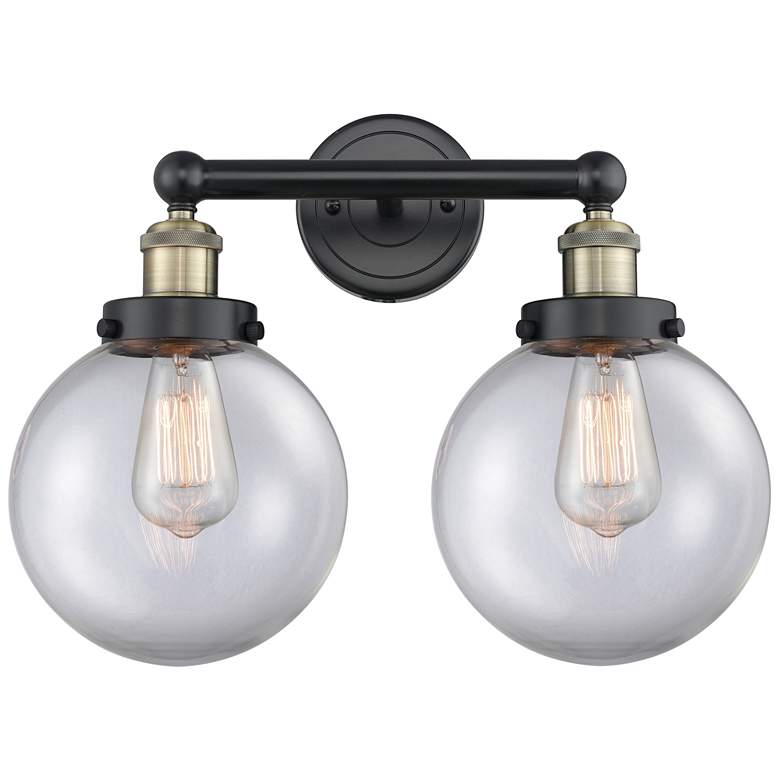 Image 1 Edison Beacon 15.5"W 2 Light Black Brass Bath Light With Clear Shade