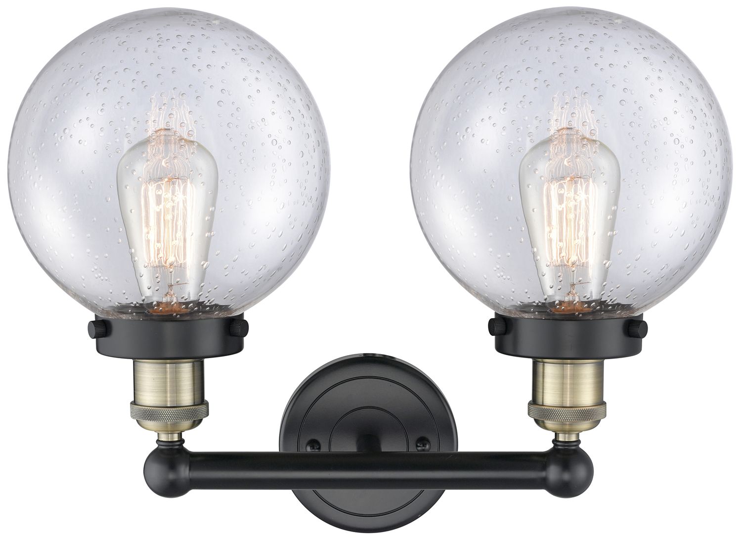 Image 4 Edison Beacon 15.5"W 2 Light Black Brass Bath Light With Seedy Shade more views