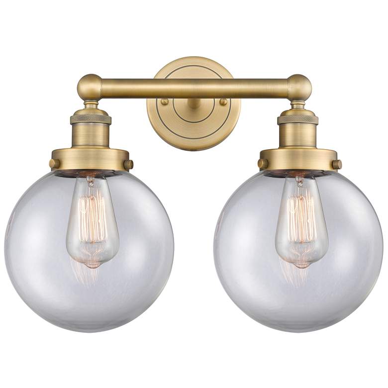 Image 1 Edison Beacon 15.5"W 2 Light Brushed Brass Bath Light With Clear Shade