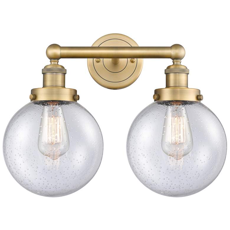 Image 1 Edison Beacon 15.5"W 2 Light Brushed Brass Bath Light With Seedy Shade