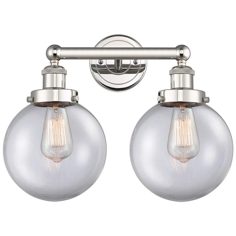 Image 1 Edison Beacon 15.5"W 2 Light Polished Nickel Bath Light With Clear Sha