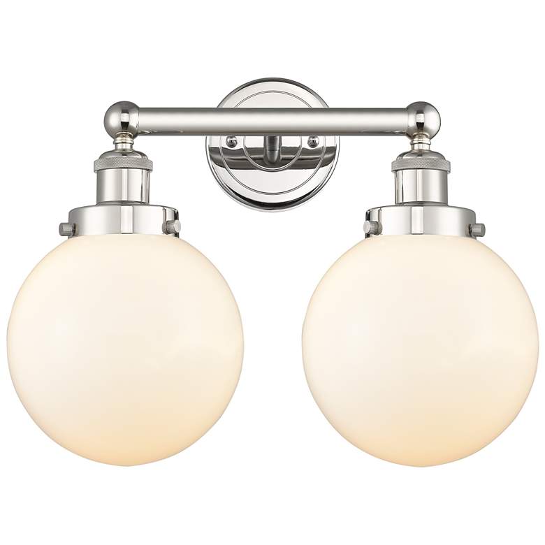 Image 1 Edison Beacon 15.5"W 2 Light Polished Nickel Bath Light With White Sha