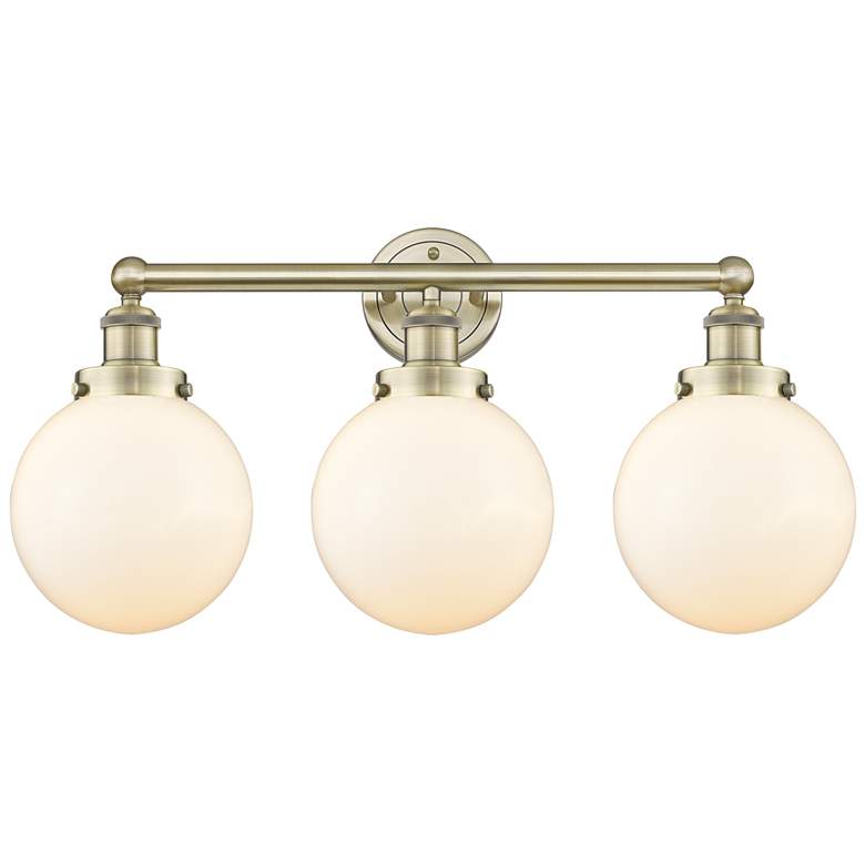 Image 1 Edison Beacon 24.5"W 3 Light Antique Brass Bath Light With White Shade