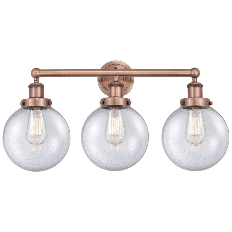 Image 1 Edison Beacon 24.5"W 3 Light Antique Copper Bath Light With Seedy Shad