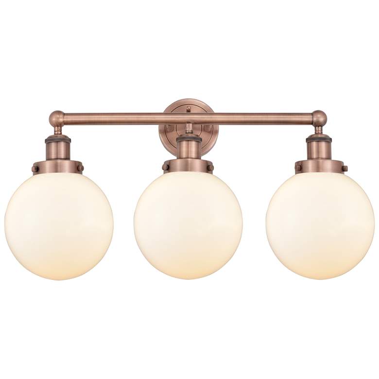 Image 1 Edison Beacon 24.5"W 3 Light Antique Copper Bath Light With White Shad