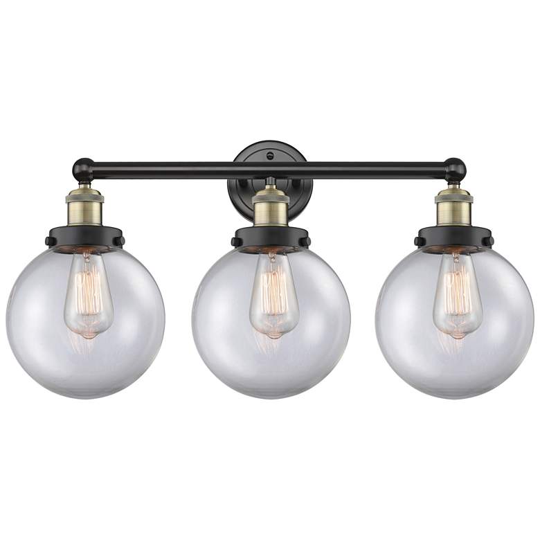 Image 1 Edison Beacon 24.5"W 3 Light Black Brass Bath Light With Clear Shade