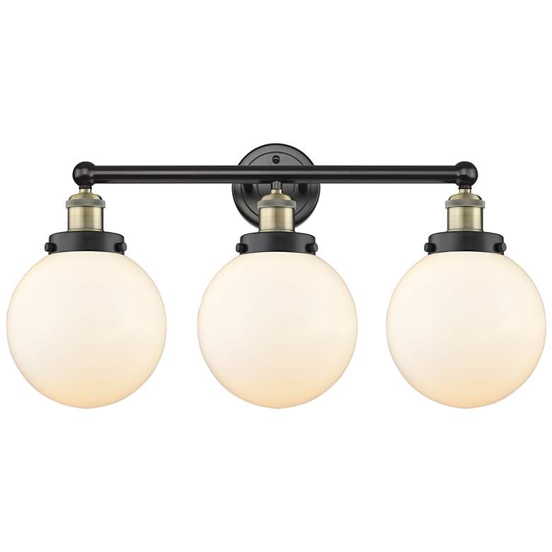 Image 1 Edison Beacon 24.5"W 3 Light Black Brass Bath Light With White Shade