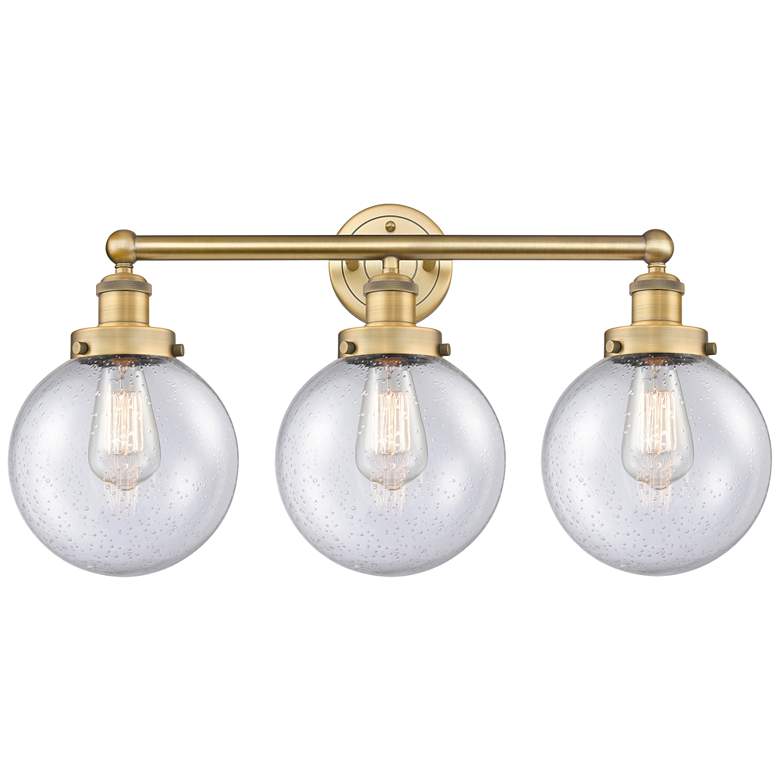 Image 1 Edison Beacon 24.5"W 3 Light Brushed Brass Bath Light With Seedy Shade