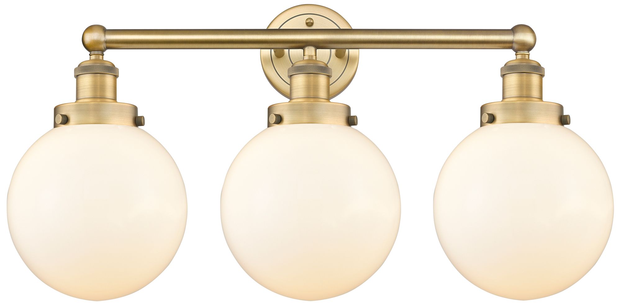 Edison Beacon 24.5"W 3 Light Brushed Brass Bath Light With White Shade
