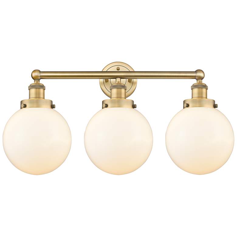 Image 1 Edison Beacon 24.5"W 3 Light Brushed Brass Bath Light With White Shade