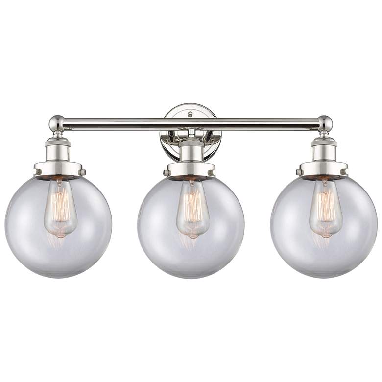 Image 1 Edison Beacon 24.5"W 3 Light Polished Nickel Bath Light With Clear Sha
