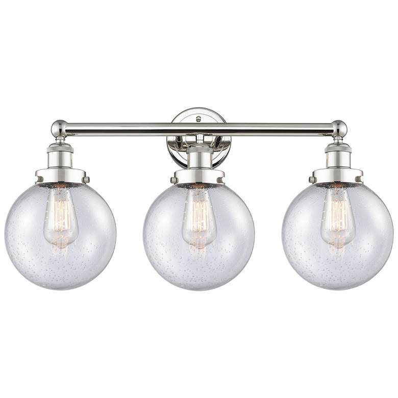 Image 1 Edison Beacon 24.5"W 3 Light Polished Nickel Bath Light With Seedy Sha
