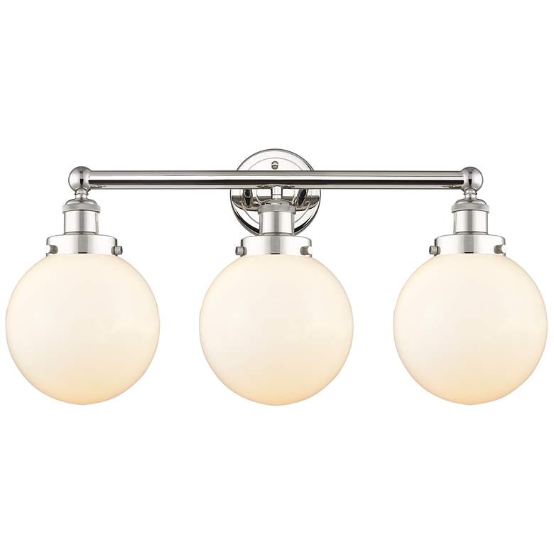 Image 1 Edison Beacon 24.5"W 3 Light Polished Nickel Bath Light With White Sha