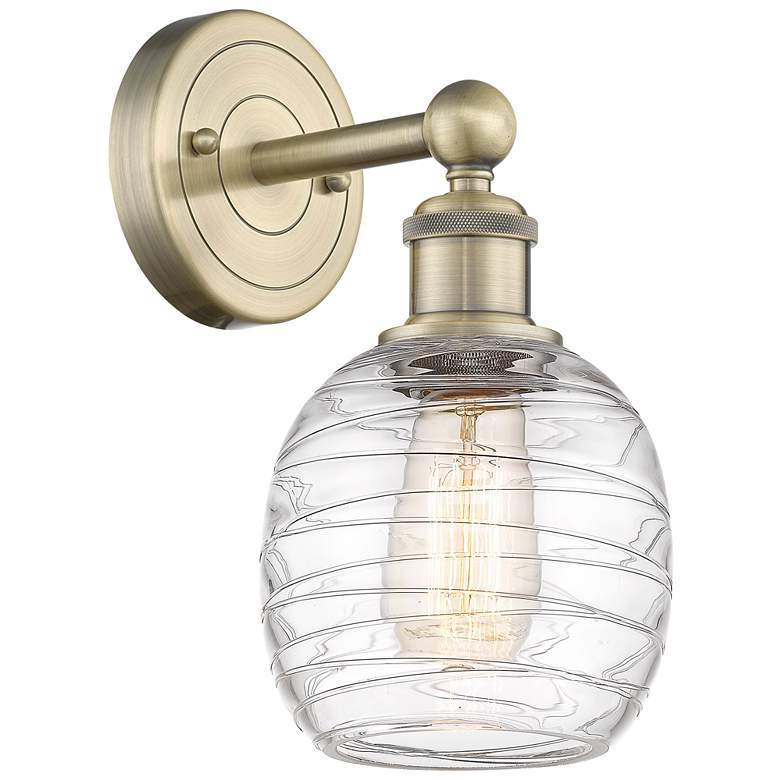 Image 1 Edison Belfast 11.5"High Antique Brass Sconce With Deco Swirl Shade