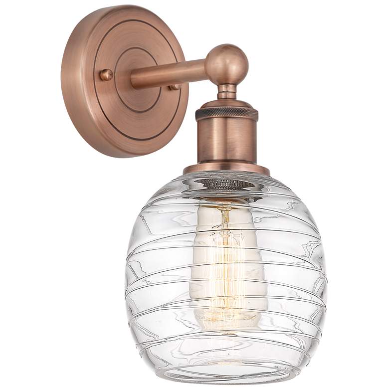 Image 1 Edison Belfast 11.5"High Antique Copper Sconce With Deco Swirl Shade