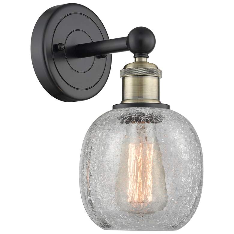Image 1 Edison Belfast 11.5"High Black Antique Brass Sconce With Crackle Shade