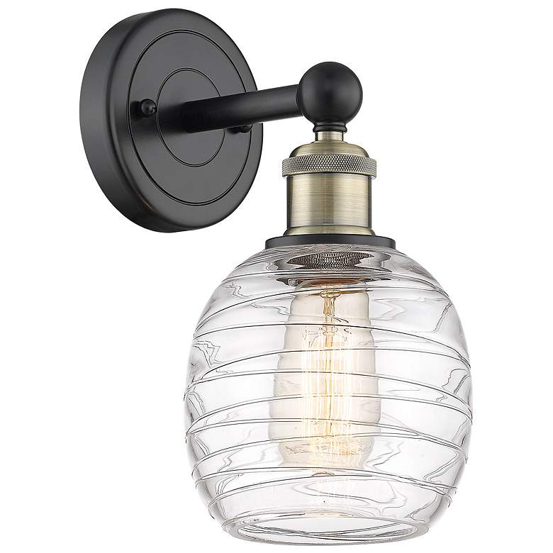 Image 1 Edison Belfast 11.5"High Black Antique Brass Sconce With Deco Swirl Sh