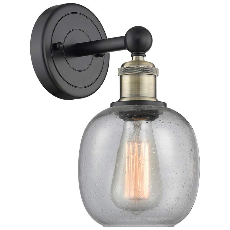 Image 1 Edison Belfast 11.5"High Black Antique Brass Sconce With Seedy Shade