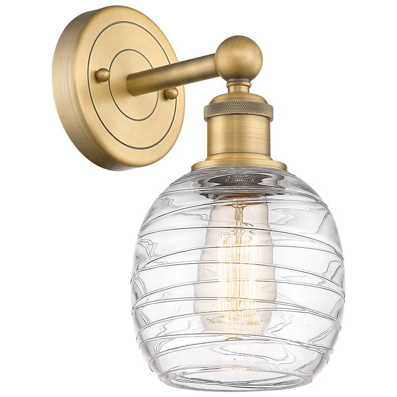 Image 1 Edison Belfast 11.5"High Brushed Brass Sconce With Deco Swirl Shade