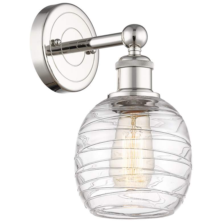 Image 1 Edison Belfast 11.5"High Polished Nickel Sconce With Deco Swirl Shade