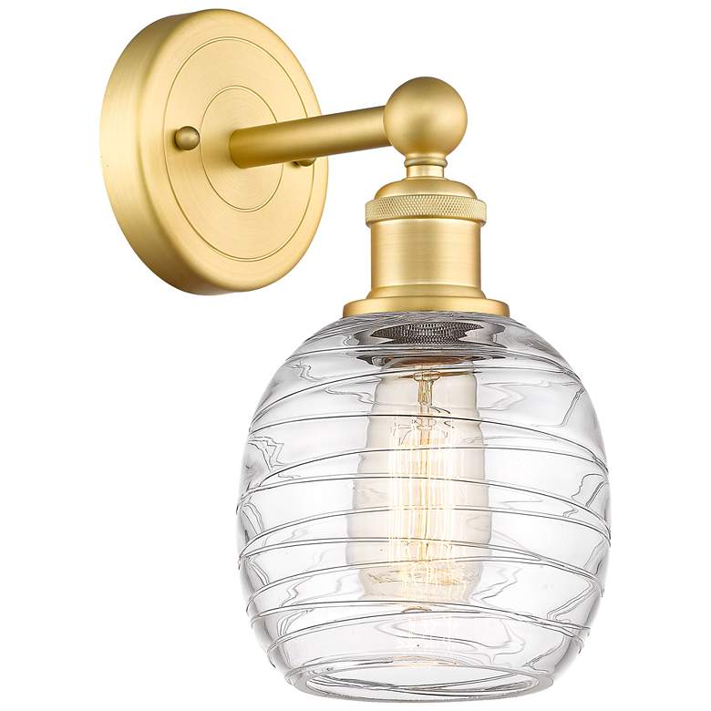 Image 1 Edison Belfast 11.5"High Satin Gold Sconce With Deco Swirl Shade