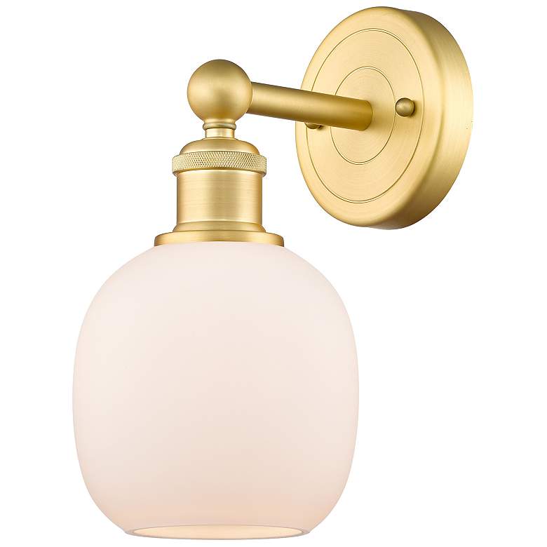 Image 1 Edison Belfast 11.5"High Satin Gold Sconce With Matte White Shade