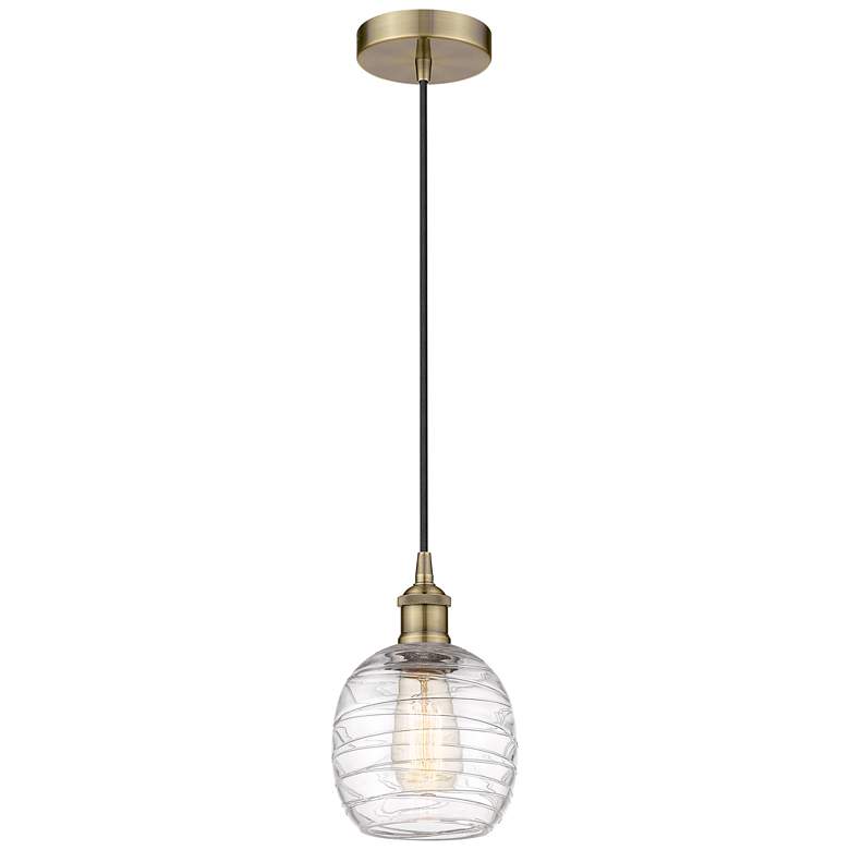 Image 1 Edison Belfast 6" Antique Brass Cord Hung Mini Pendant w/ Deco Swirl S