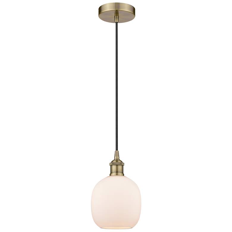 Image 1 Edison Belfast 6" Antique Brass Cord Hung Mini Pendant w/ Matte White