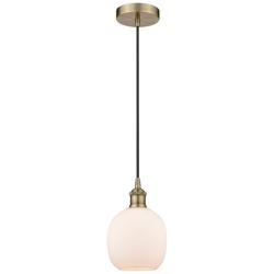 Edison Belfast 6" Antique Brass Cord Hung Mini Pendant w/ Matte White