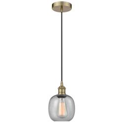 Edison Belfast 6" Antique Brass Cord Hung Mini Pendant w/ Seedy Shade