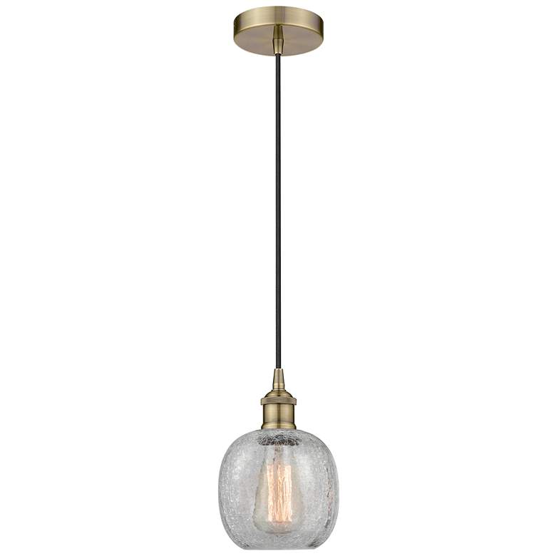 Image 1 Edison Belfast 6" Antique Brass Corded Mini Pendant w/ Clear Crackle S