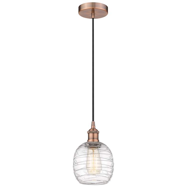 Image 1 Edison Belfast 6" Antique Copper Cord Hung Mini Pendant w/ Deco Swirl