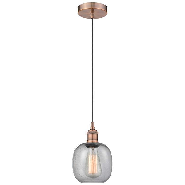 Image 1 Edison Belfast 6" Antique Copper Cord Hung Mini Pendant w/ Seedy Shade
