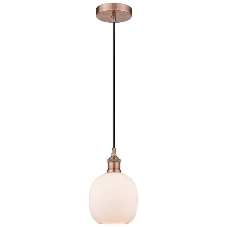 Image 1 Edison Belfast 6" Antique Copper Cord Hung Mini Pendant w/ White Shade