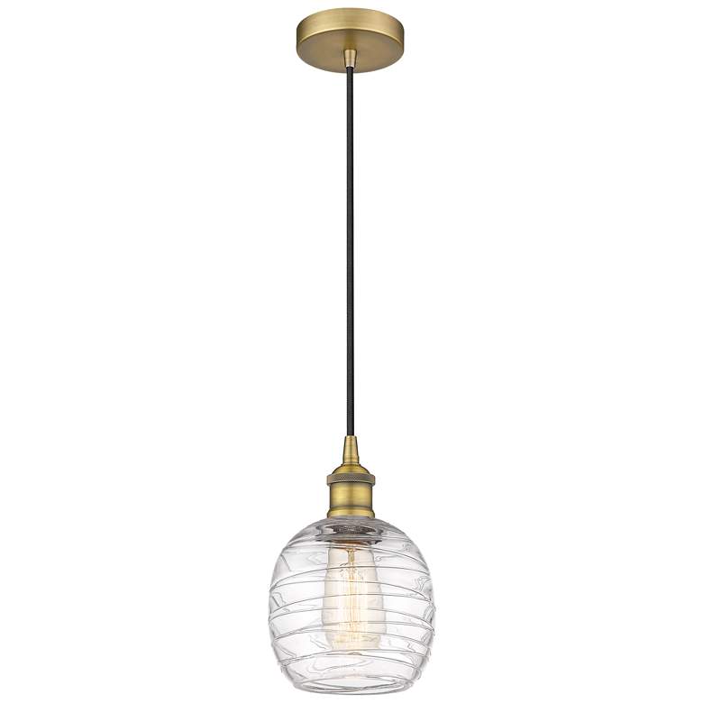 Image 1 Edison Belfast 6" Brushed Brass Cord Hung Mini Pendant w/ Deco Swirl S