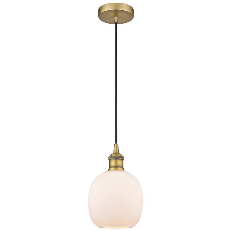 Image 1 Edison Belfast 6" Brushed Brass Cord Hung Mini Pendant w/ Matte White