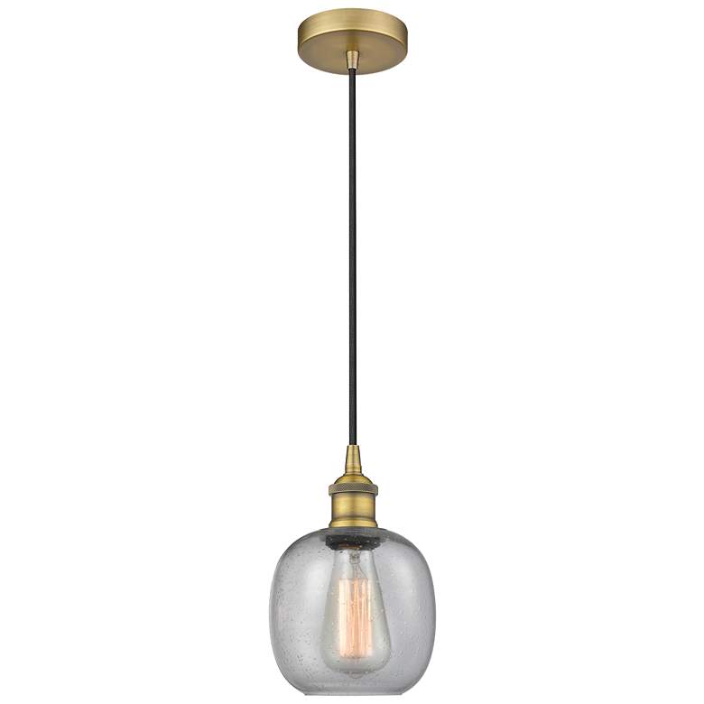 Image 1 Edison Belfast 6" Brushed Brass Cord Hung Mini Pendant w/ Seedy Shade