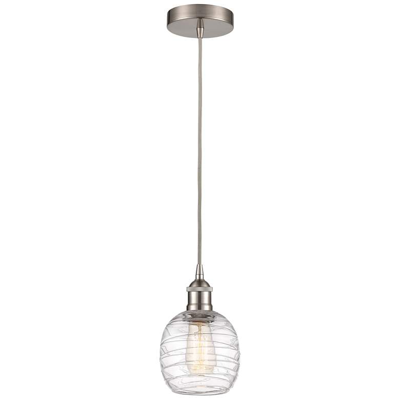 Image 1 Edison Belfast 6" Brushed Satin Nickel Corded Mini Pendant w/ Deco Sha