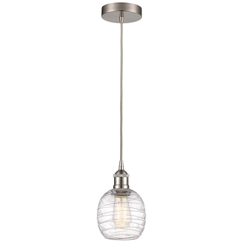 Image 1 Edison Belfast 6 inch Brushed Satin Nickel Corded Mini Pendant w/ Deco Sha