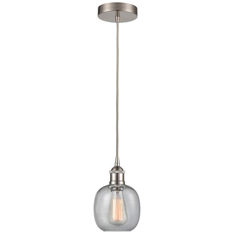 Image 1 Edison Belfast 6" Brushed Satin Nickel Corded Mini Pendant w/ Seedy Sh