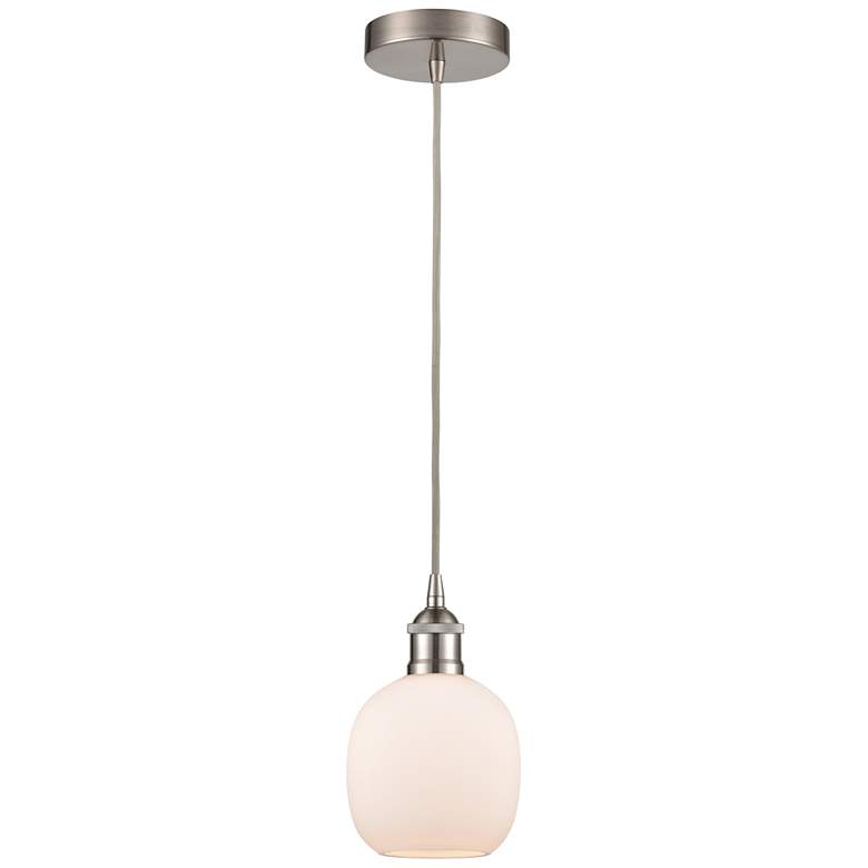 Image 1 Edison Belfast 6" Brushed Satin Nickel Corded Mini Pendant w/ White Sh