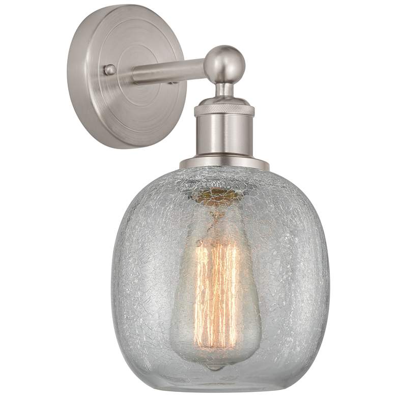 Image 1 Edison Belfast 6" Brushed Satin Nickel Sconce w/ Clear Crackle Shade